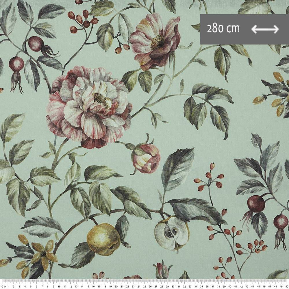 Half Panama Organic Cotton Canvas Fabric | Flowers Peonia – Green – KILOtela