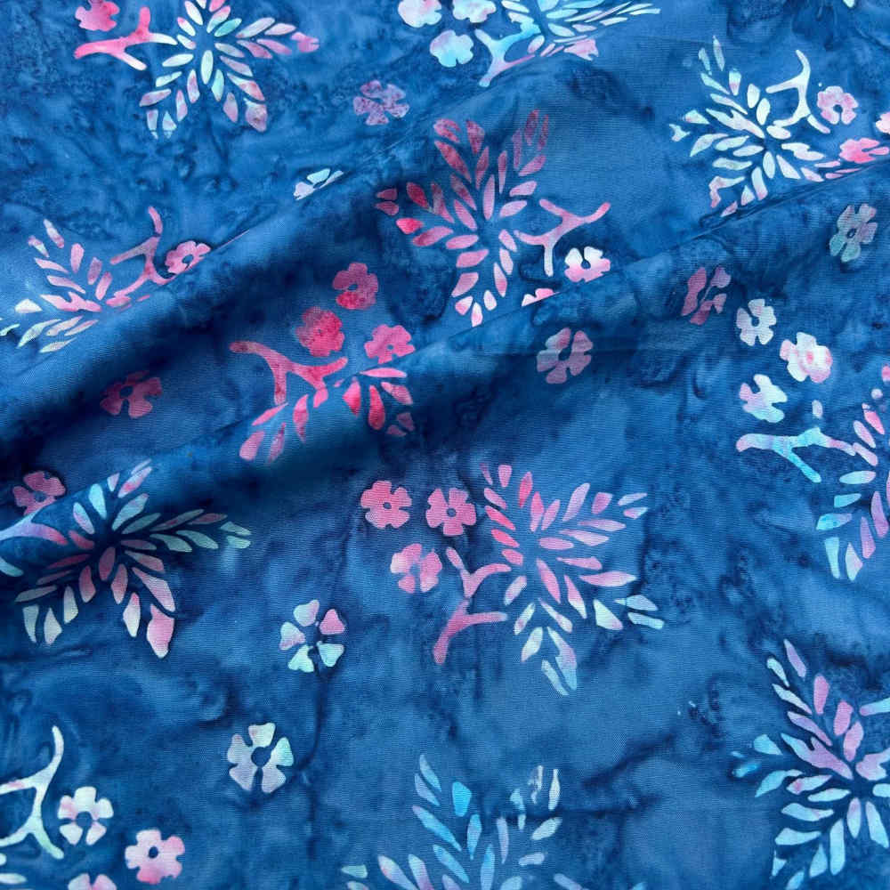 fat quarter batik leaves flowers blue pink