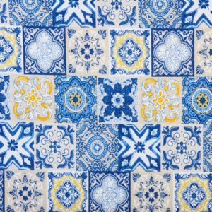 tela loneta estampado mosaico ceramico azul