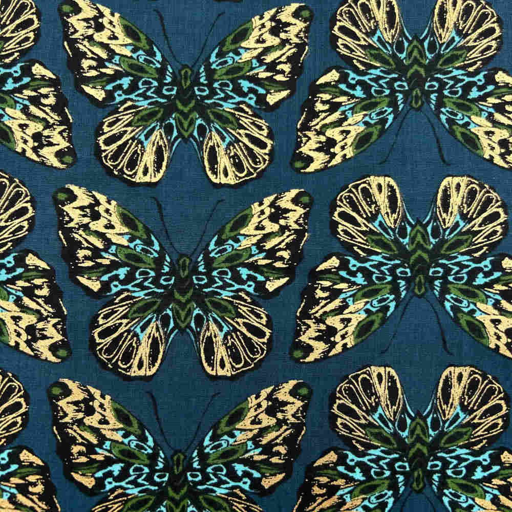 patchwork fabric butterfly print gold blue