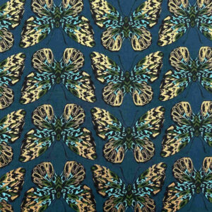 tela patchwork estampado mariposas dorado azul