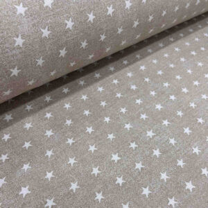 tela loneta estampada estrellas blanco beige