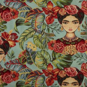 tela gobelino tapiceria frida kahlo turquesa