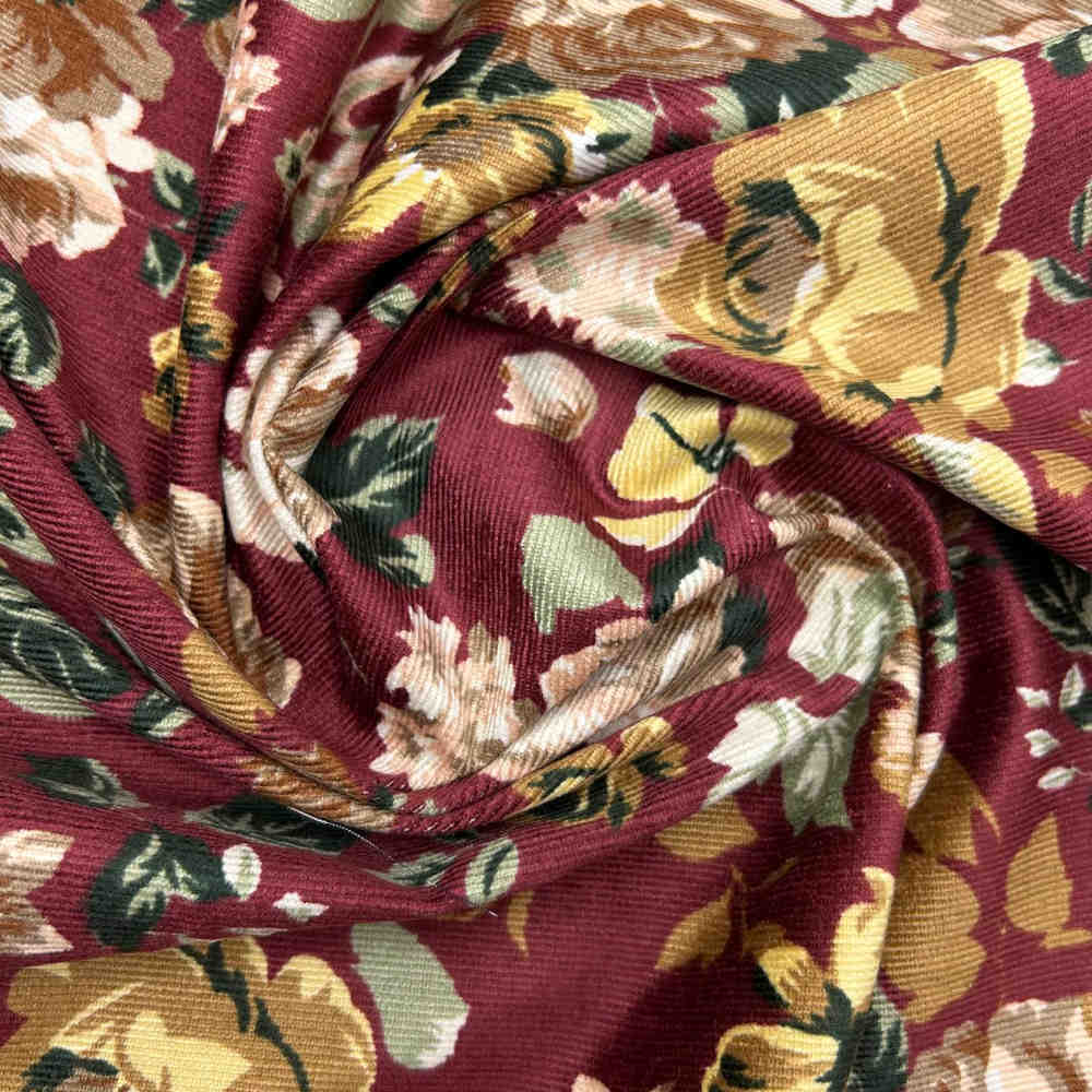 maroon floral printed corduroy fabric