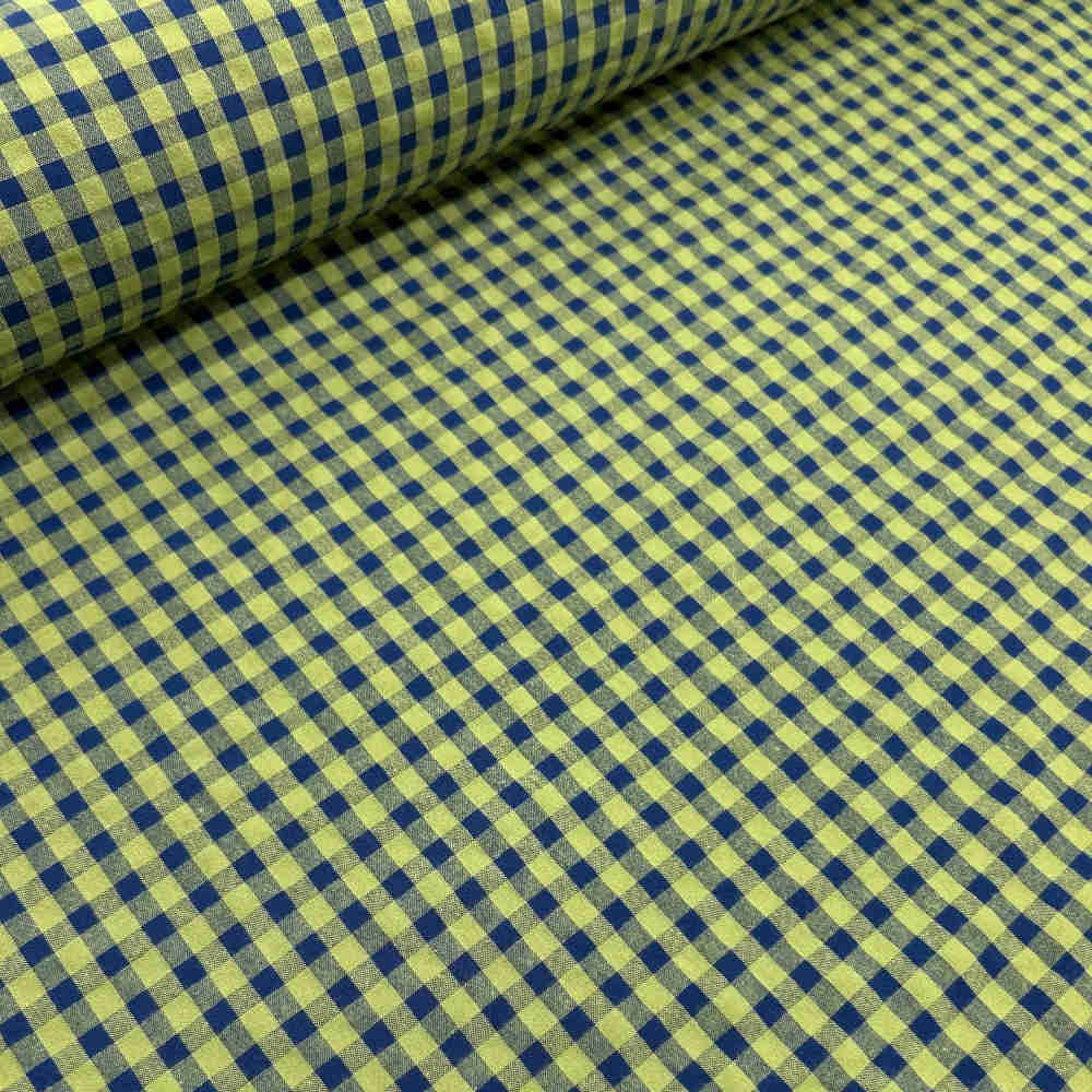 Navy blue green gingham seersucker fabric