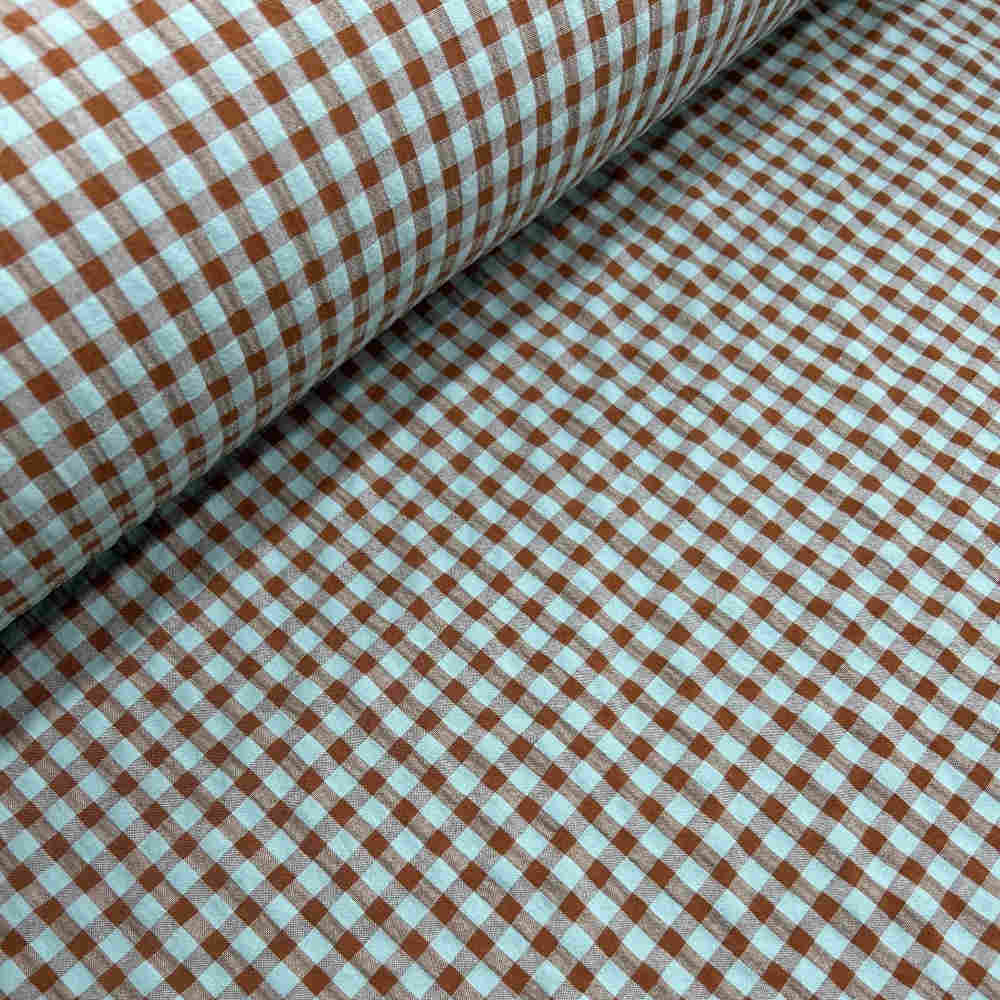 seersucker fabric gingham brown blue