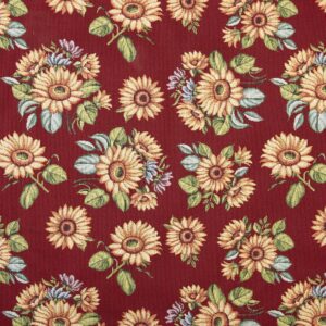 tela tapicería jacquard gobelino girasoles rojo granatoso