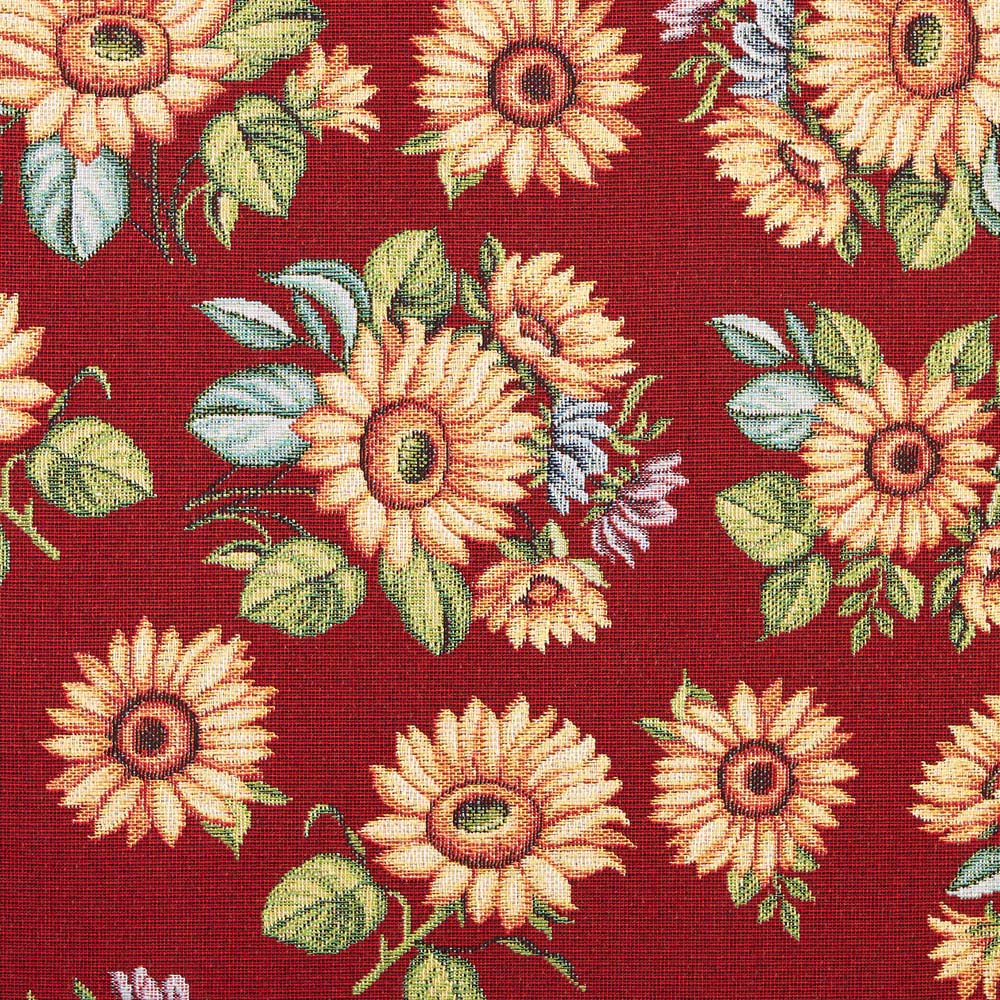 tissu d'ameublement jacquard gobelin tournesols rouge bordeaux