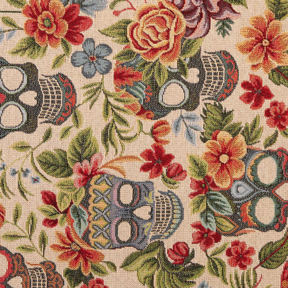 tela tapicería jacquard gobelino calaveras