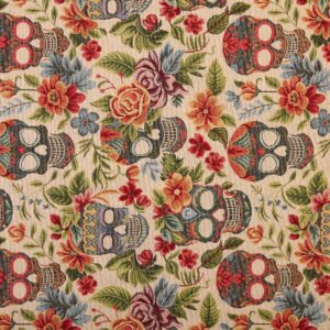 tela tapicería jacquard gobelino calaveras